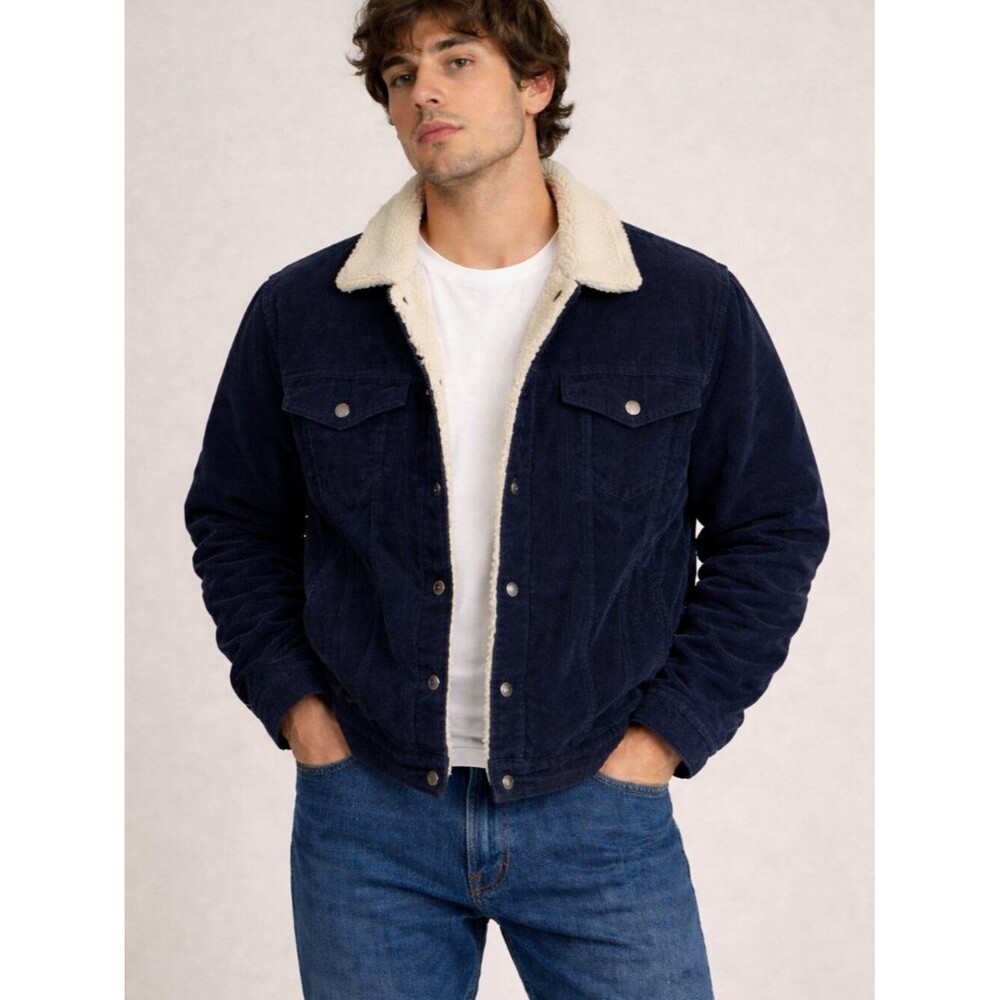 Levi’s Corduroy Sherpa Trucker Jacket Navy Black Faux Fur Lined Cotton Coat M